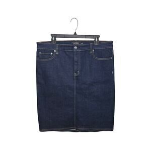 Lauren Ralph Lauren Black Label Straight Blue Denim Midi Skirt Size 14 Stretchy